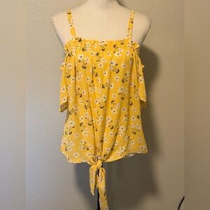Lily White Yellow Floral Blouse Size M